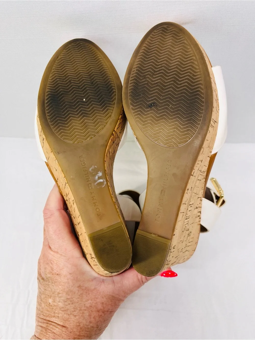 Tommy Hilfiger White Ankle-Strap Cork Wedge Sandals